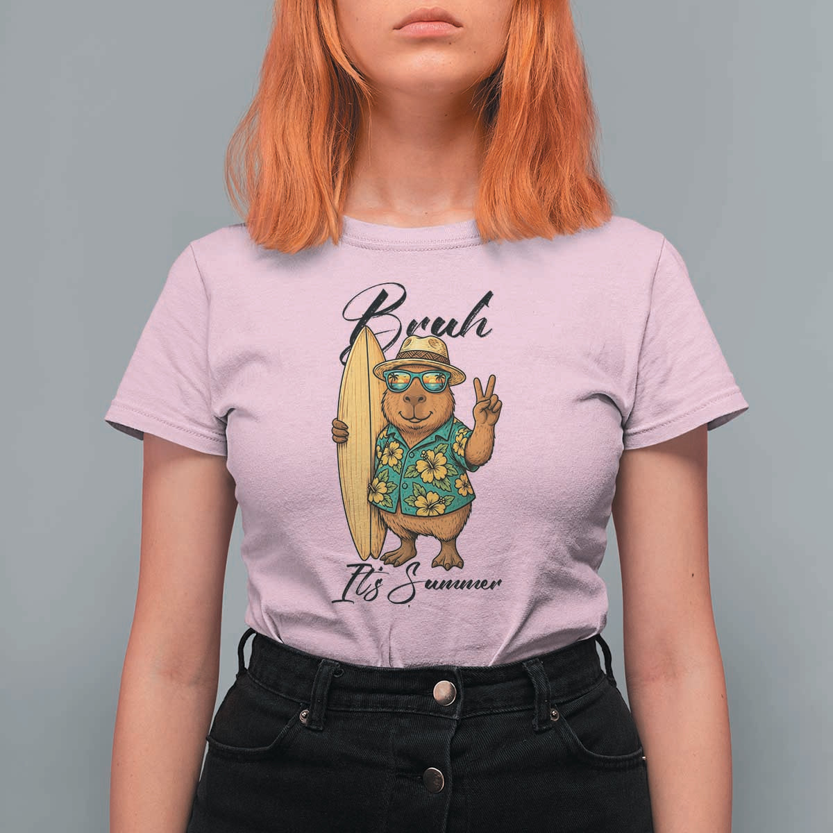 Bruh Its Summer T Shirt For Women Funny Capybara Surfer Beach Vacation Gift