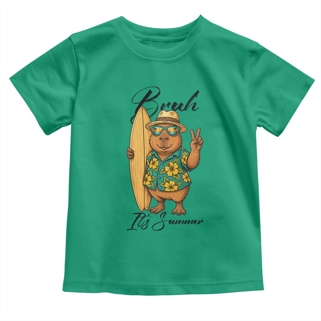 Bruh Its Summer Toddler T Shirt Funny Capybara Surfer Beach Vacation Gift