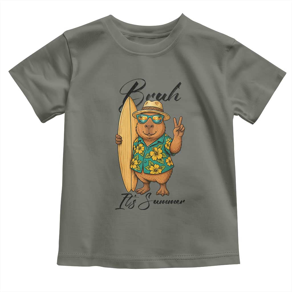 Bruh Its Summer Toddler T Shirt Funny Capybara Surfer Beach Vacation Gift