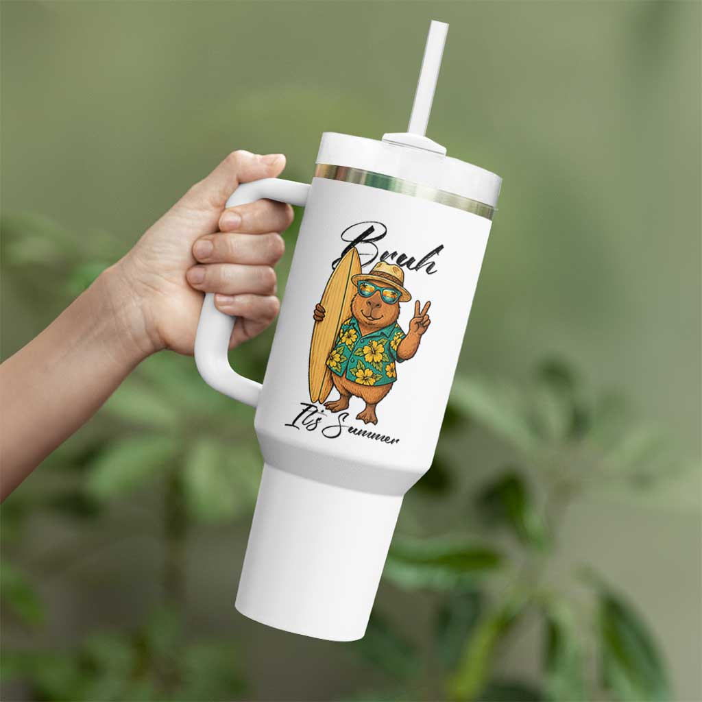 Bruh Its Summer Tumbler With Handle Funny Capybara Surfer Beach Vacation Gift