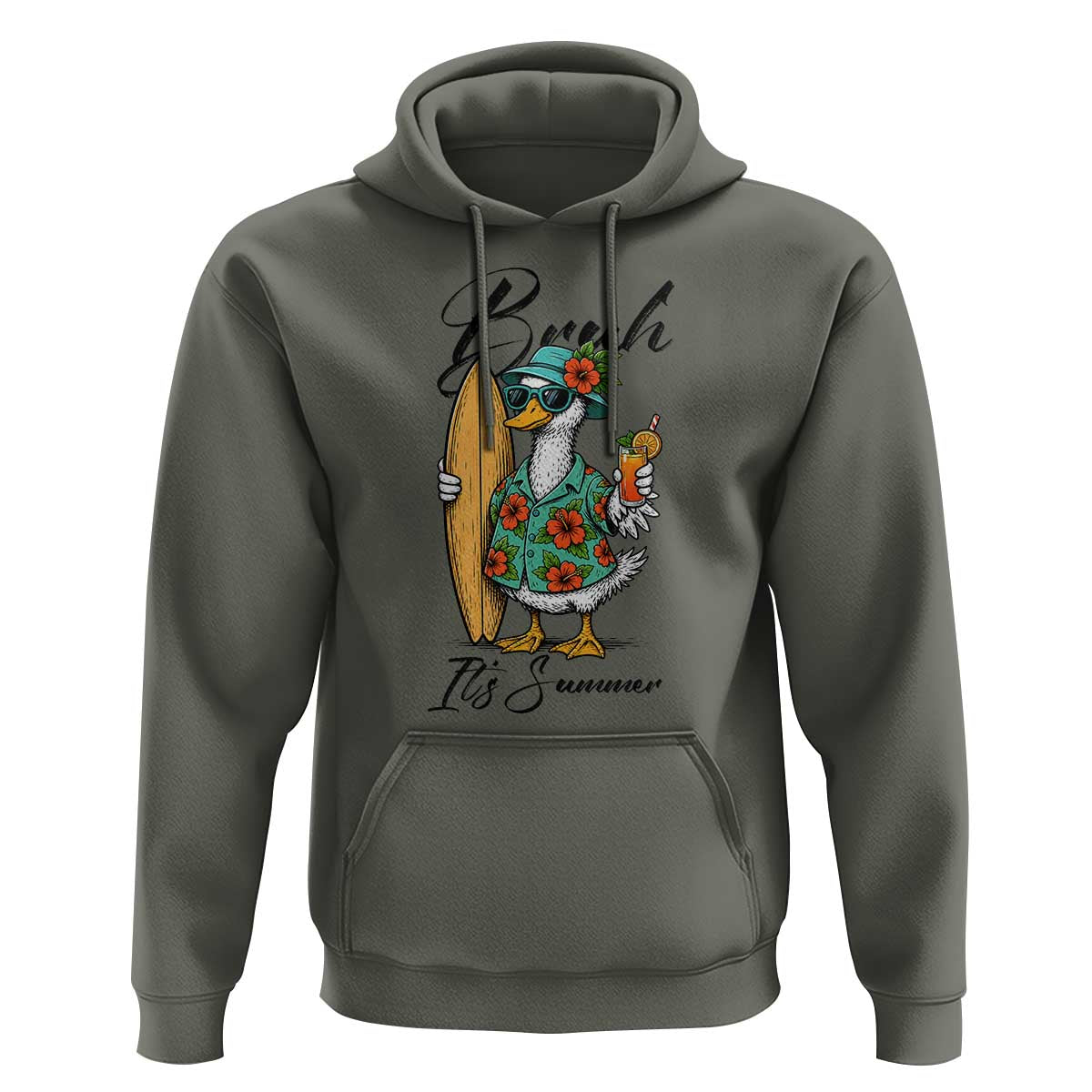 Bruh Its Summer Hoodie Funny Hawaiian Goose Surfer Graphic