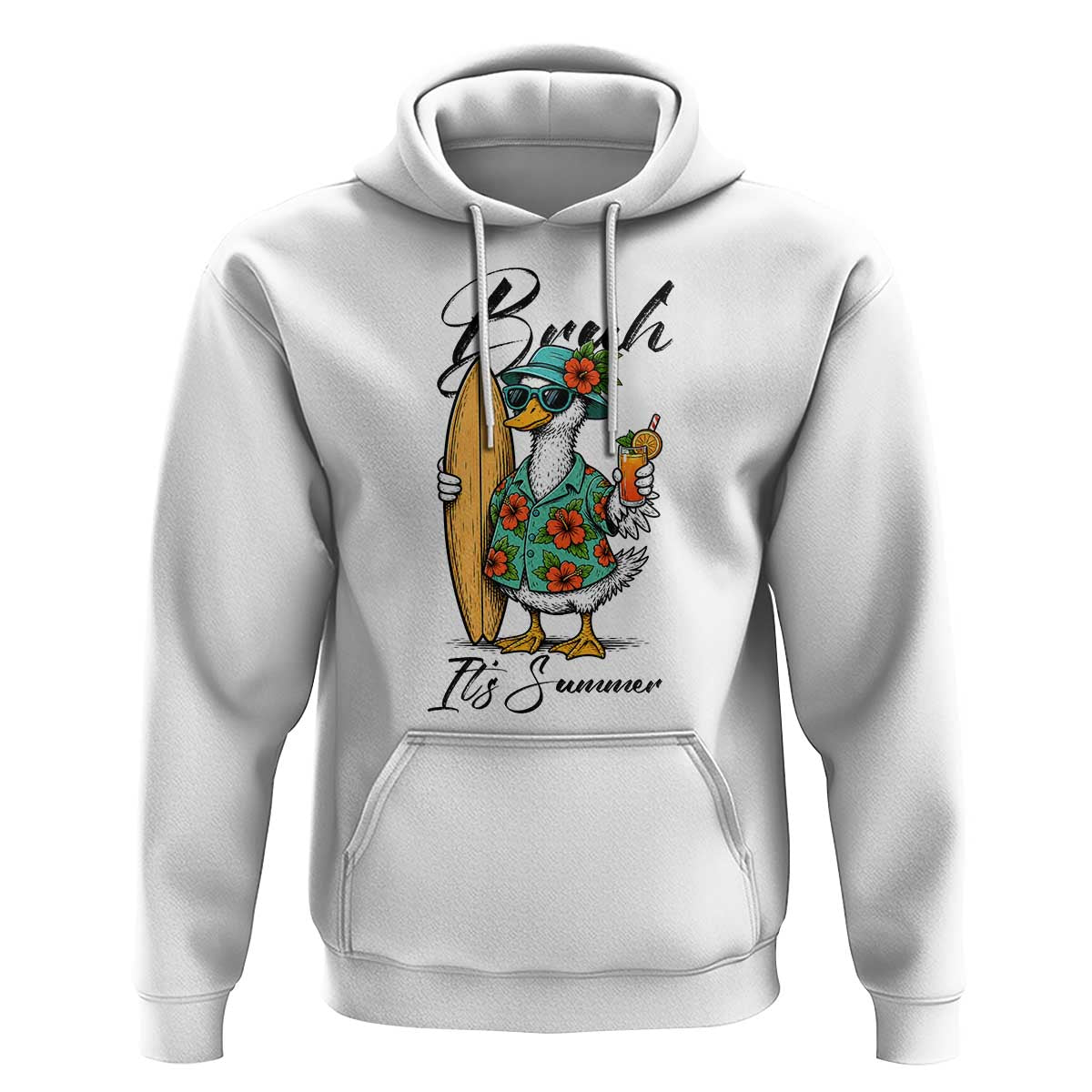 Bruh Its Summer Hoodie Funny Hawaiian Goose Surfer Graphic