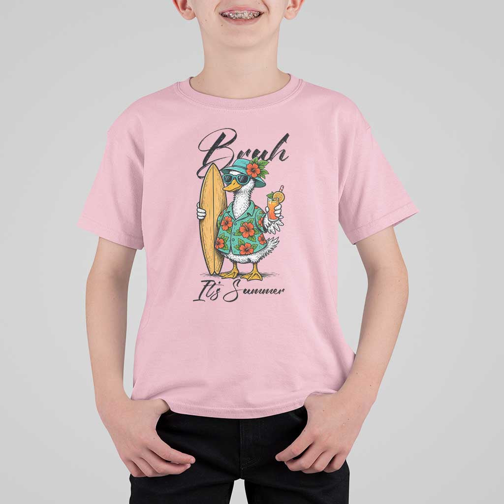 Bruh Its Summer T Shirt For Kid Funny Hawaiian Goose Surfer Graphic