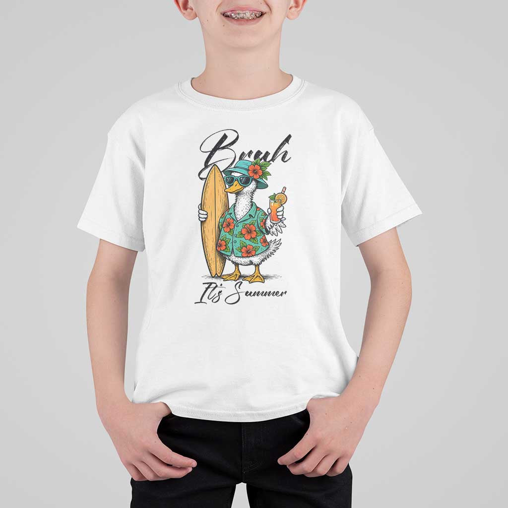Bruh Its Summer T Shirt For Kid Funny Hawaiian Goose Surfer Graphic