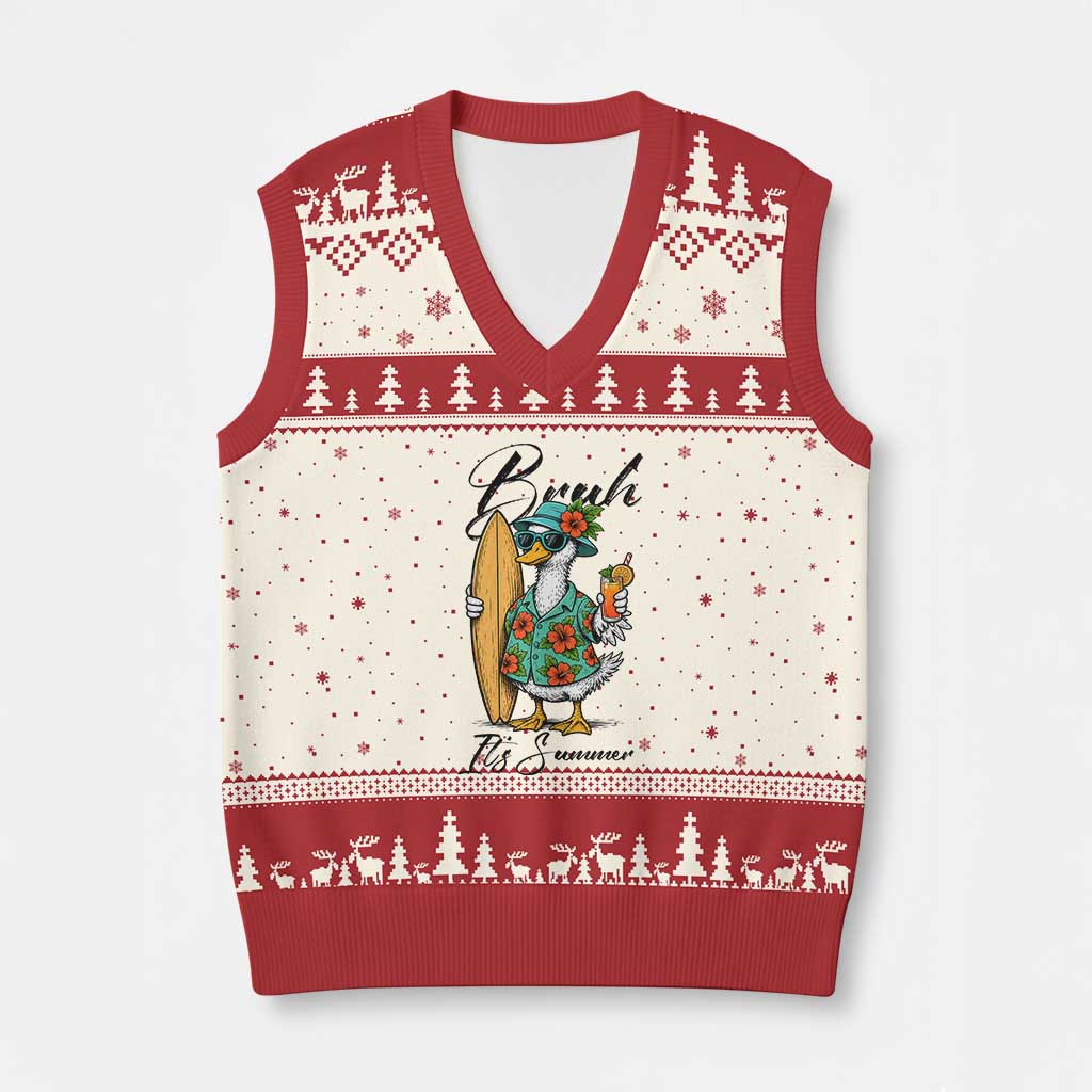 Bruh Its Summer V-Neck Knit Sweater Vest Funny Hawaiian Goose Surfer Graphic
