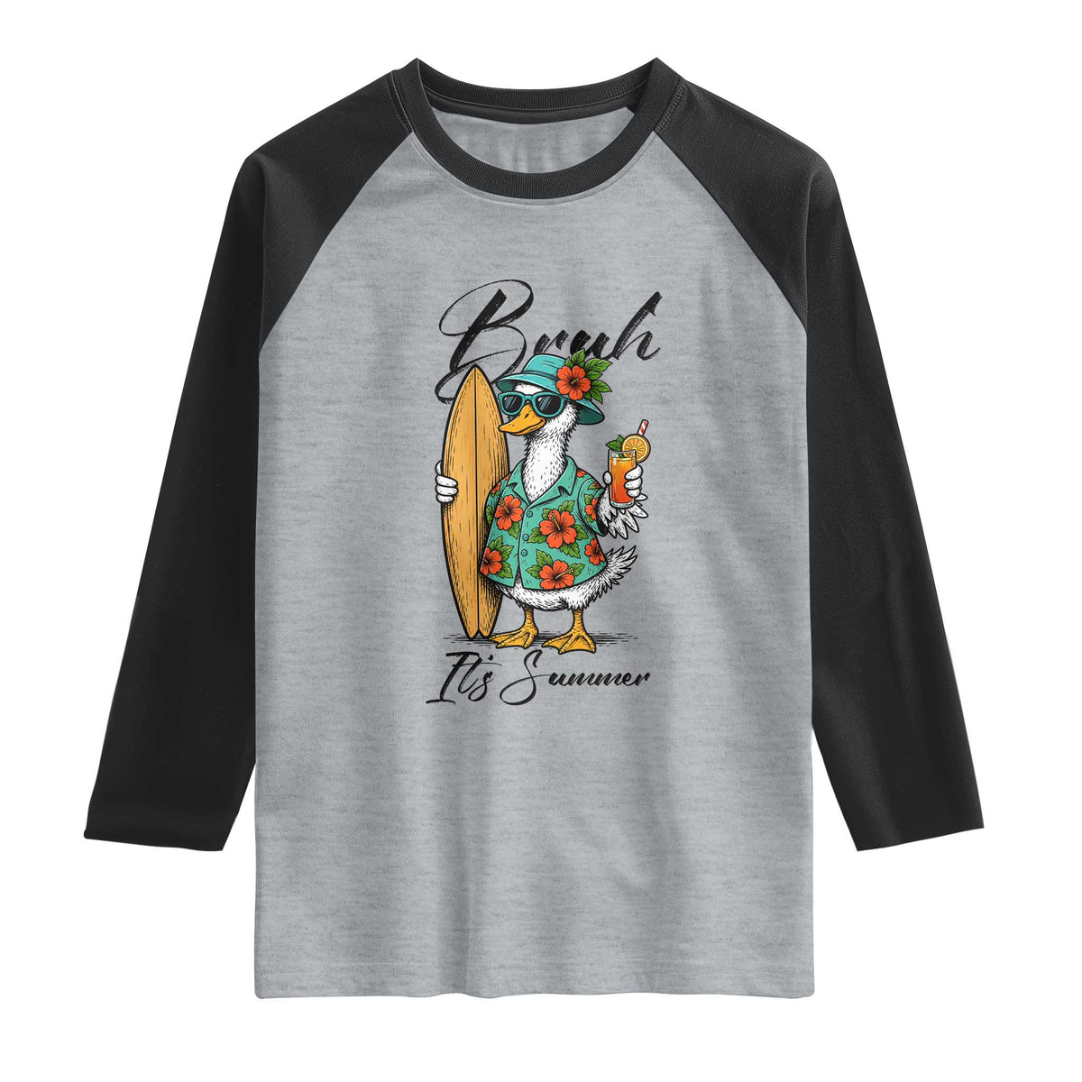 Bruh Its Summer Raglan Shirt Funny Hawaiian Goose Surfer Graphic