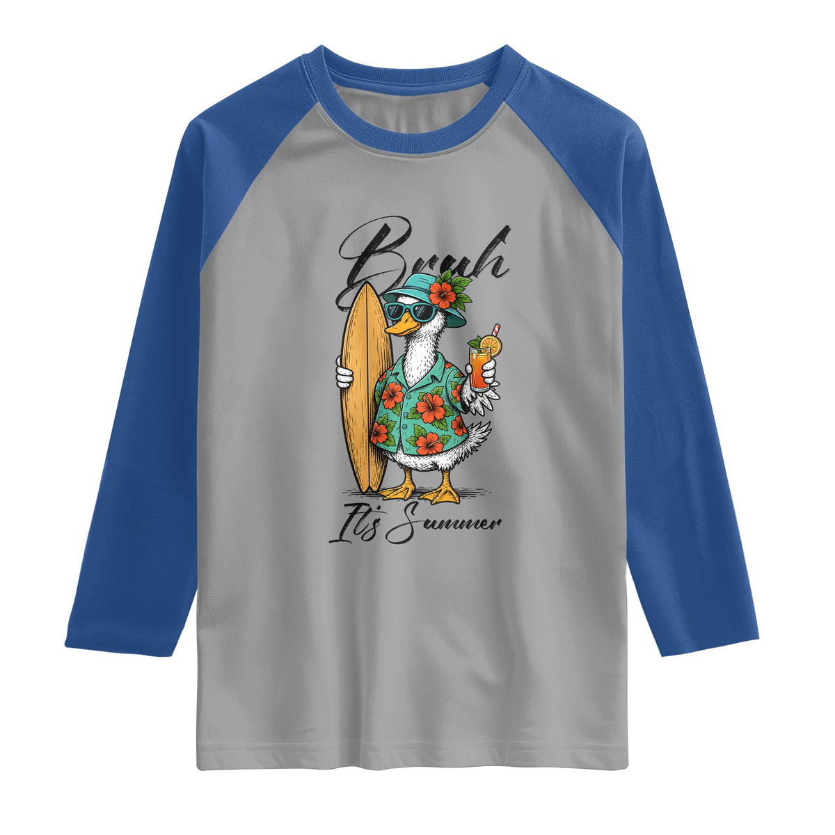 Bruh Its Summer Raglan Shirt Funny Hawaiian Goose Surfer Graphic