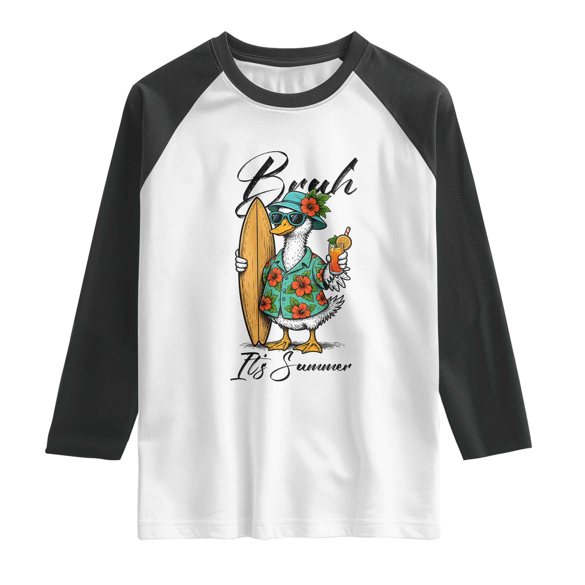 Bruh Its Summer Raglan Shirt Funny Hawaiian Goose Surfer Graphic