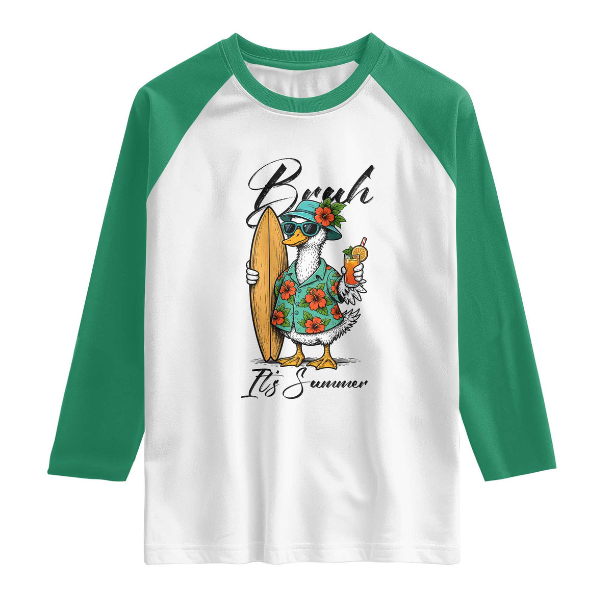 Bruh Its Summer Raglan Shirt Funny Hawaiian Goose Surfer Graphic