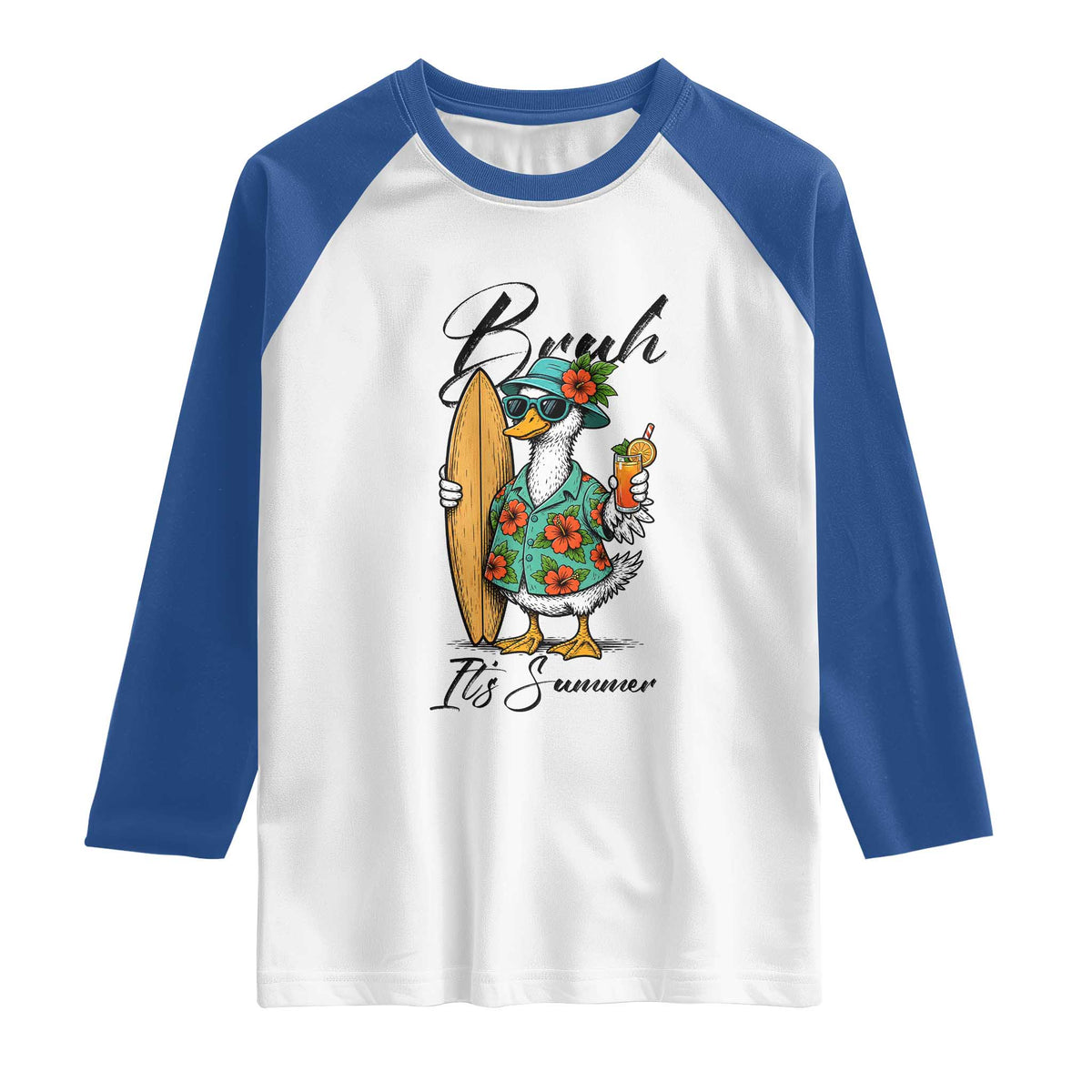 Bruh Its Summer Raglan Shirt Funny Hawaiian Goose Surfer Graphic