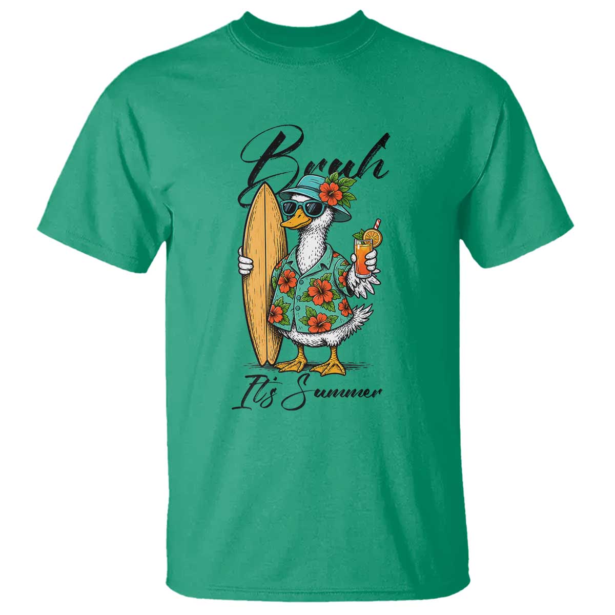 Bruh Its Summer T Shirt Funny Hawaiian Goose Surfer Graphic