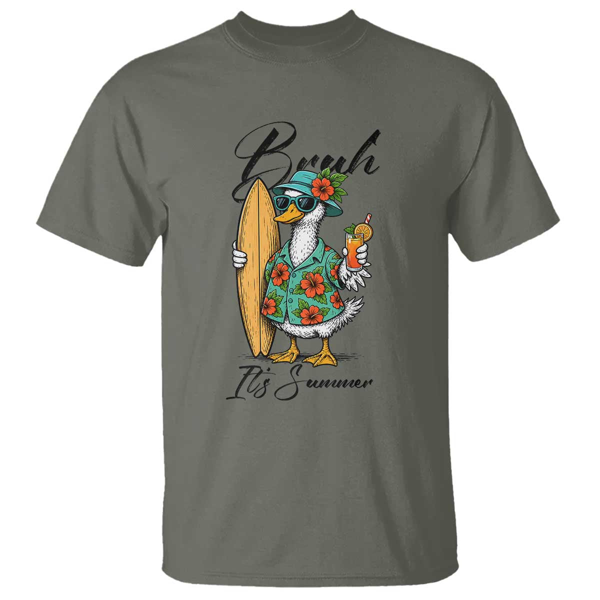 Bruh Its Summer T Shirt Funny Hawaiian Goose Surfer Graphic