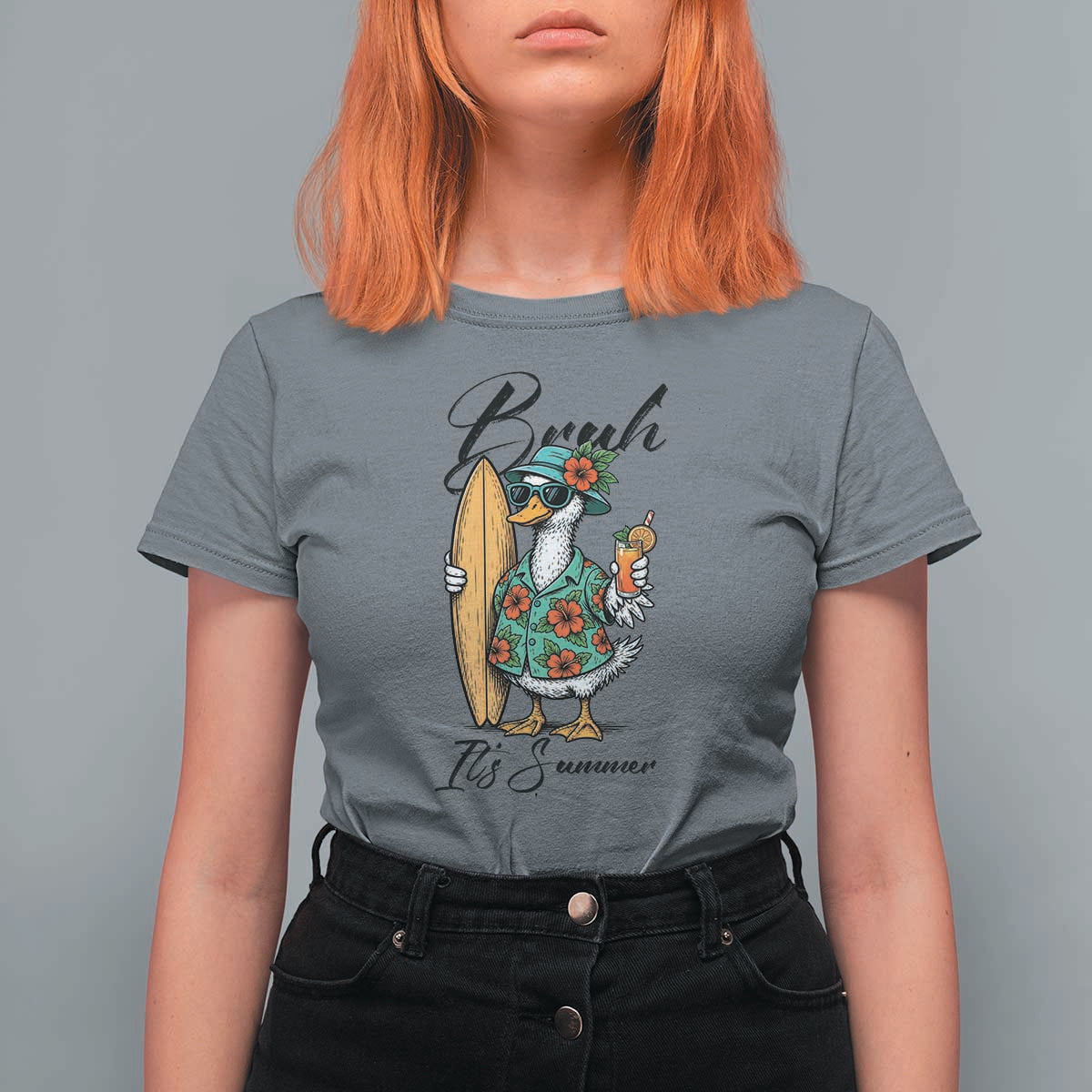Bruh Its Summer T Shirt For Women Funny Hawaiian Goose Surfer Graphic