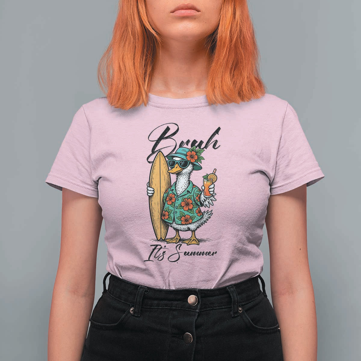 Bruh Its Summer T Shirt For Women Funny Hawaiian Goose Surfer Graphic