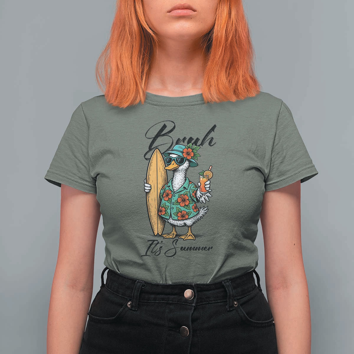 Bruh Its Summer T Shirt For Women Funny Hawaiian Goose Surfer Graphic