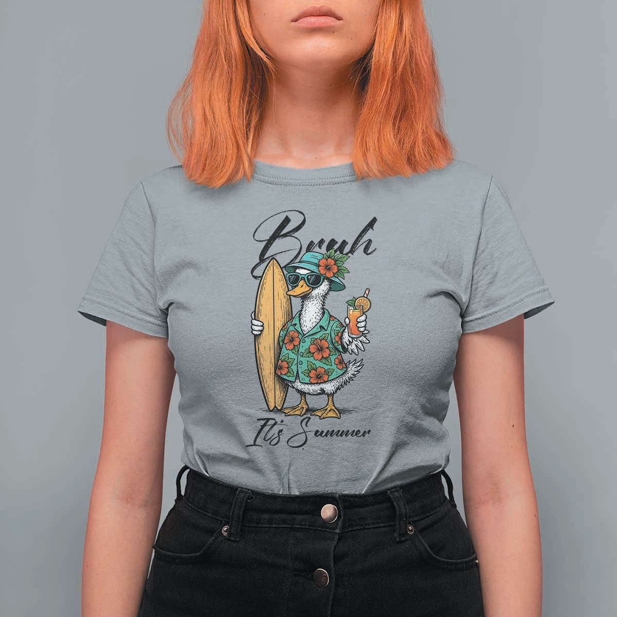 Bruh Its Summer T Shirt For Women Funny Hawaiian Goose Surfer Graphic