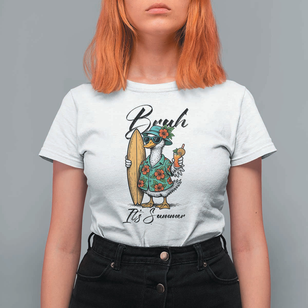 Bruh Its Summer T Shirt For Women Funny Hawaiian Goose Surfer Graphic