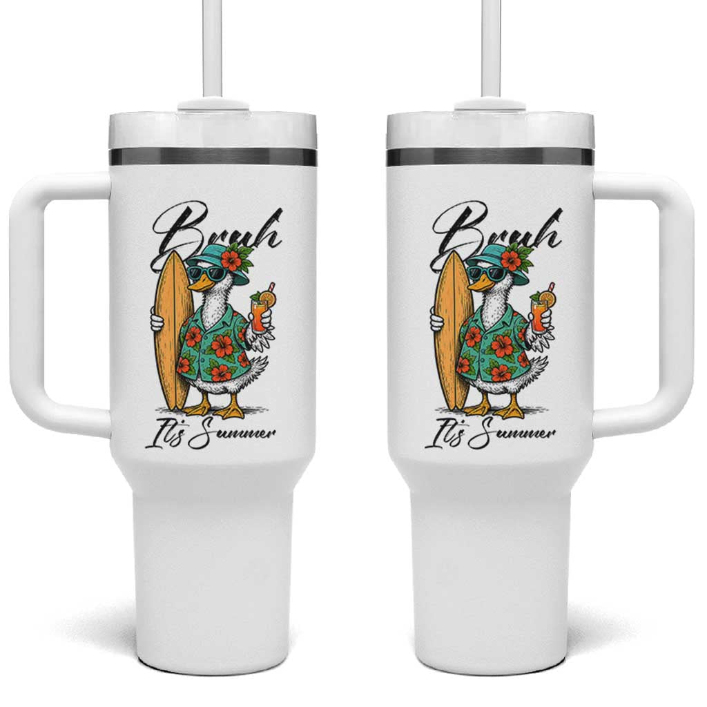 Bruh Its Summer Tumbler With Handle Funny Hawaiian Goose Surfer Graphic