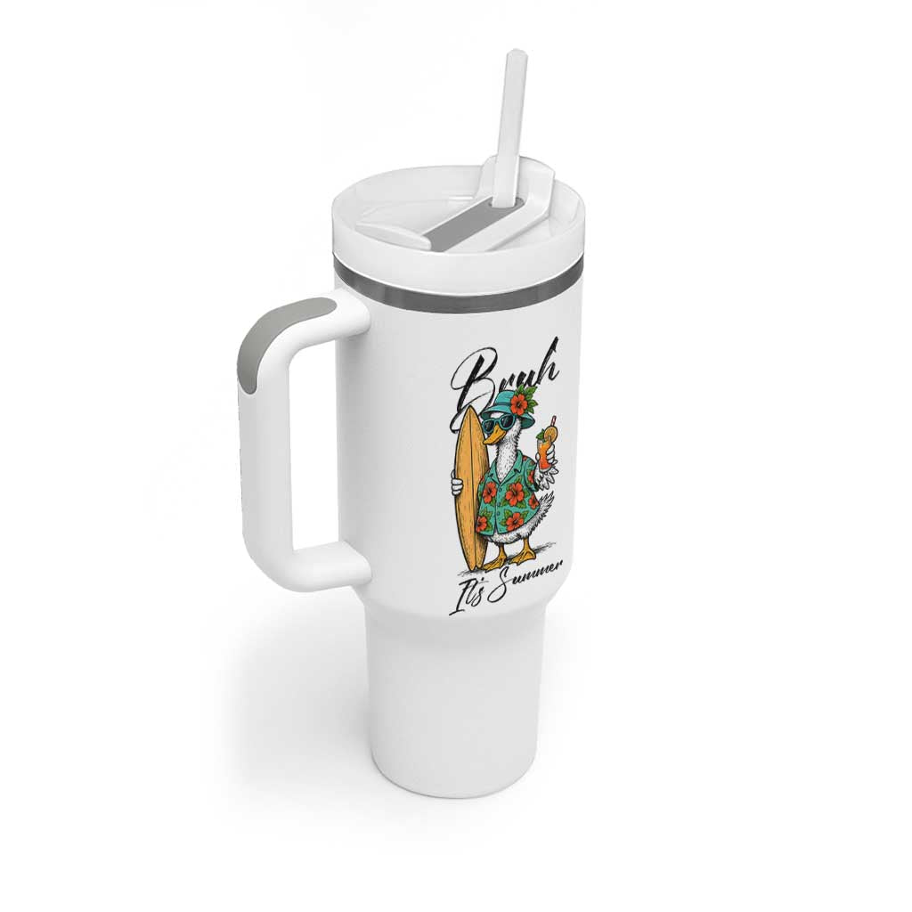 Bruh Its Summer Tumbler With Handle Funny Hawaiian Goose Surfer Graphic