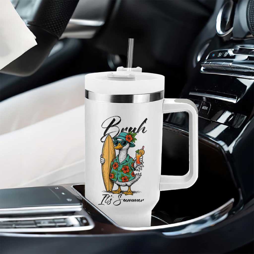 Bruh Its Summer Tumbler With Handle Funny Hawaiian Goose Surfer Graphic