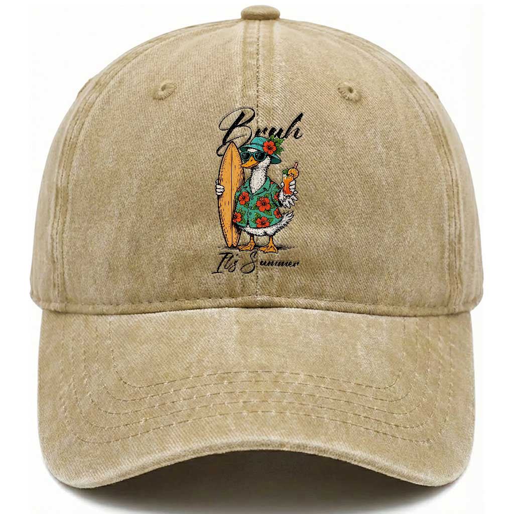 Bruh Its Summer Washed Cotton Baseball Cap Funny Hawaiian Goose Surfer Graphic