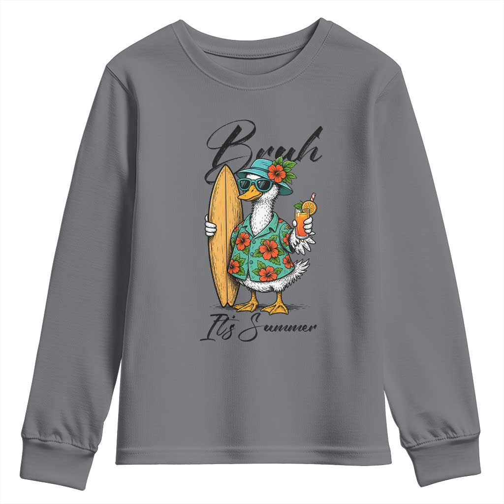 Bruh Its Summer Youth Sweatshirt Funny Hawaiian Goose Surfer Graphic
