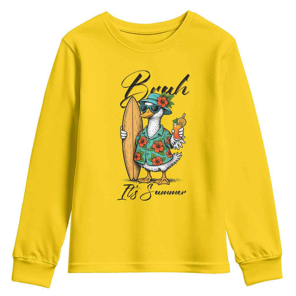 Bruh Its Summer Youth Sweatshirt Funny Hawaiian Goose Surfer Graphic