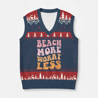 Beach More Worry Less V-Neck Knit Sweater Vest Boho Summer Vacation
