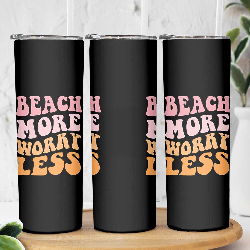 Beach More Worry Less Skinny Tumbler Boho Summer Vacation