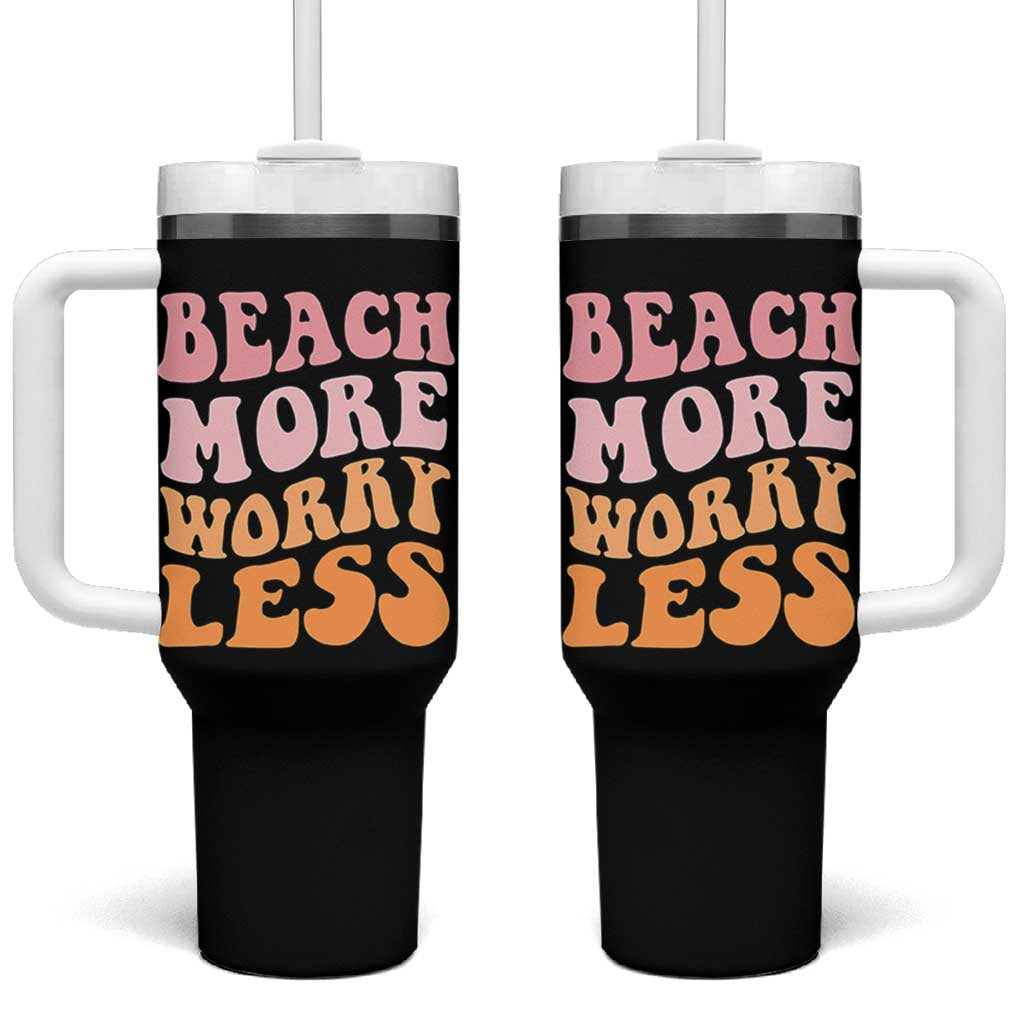 Beach More Worry Less Tumbler With Handle Boho Summer Vacation