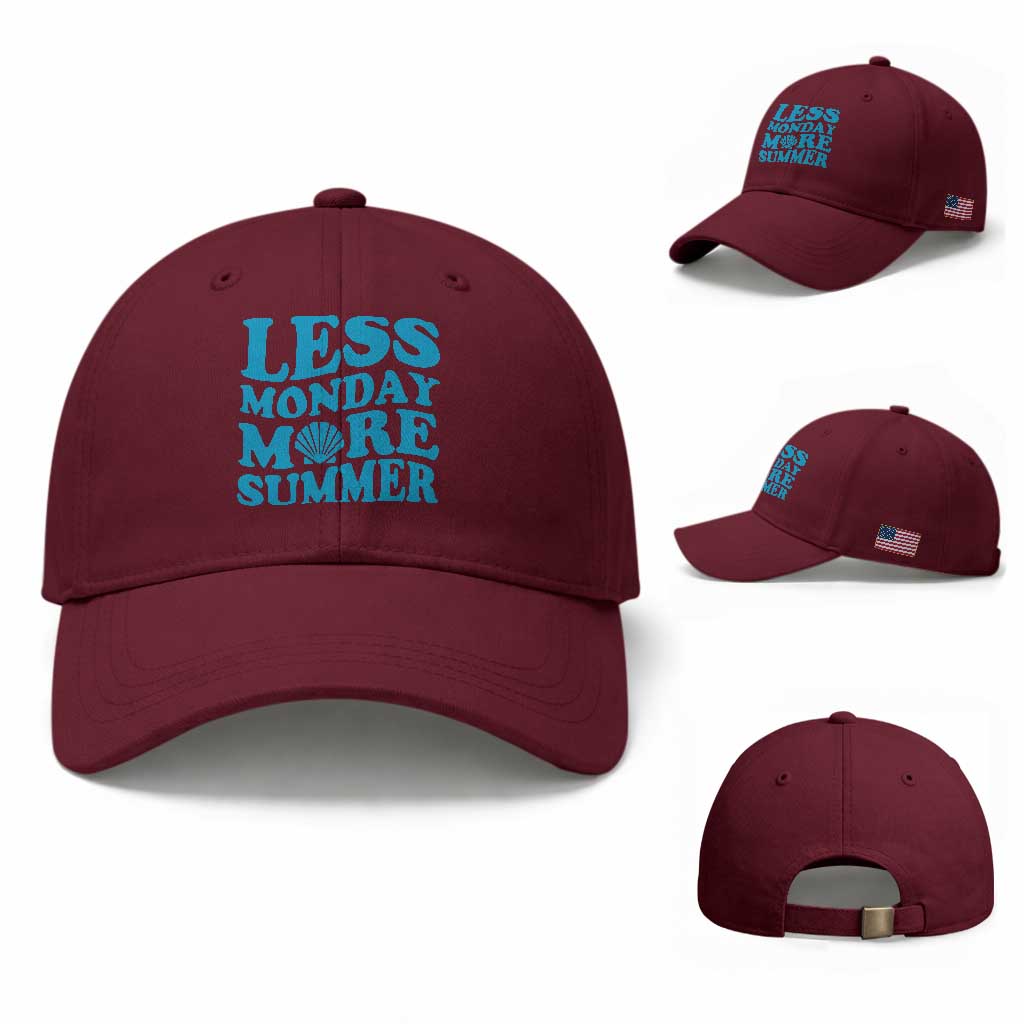 Less Monday More Summer Baseball Cap Retro Beach Seashell Graphic