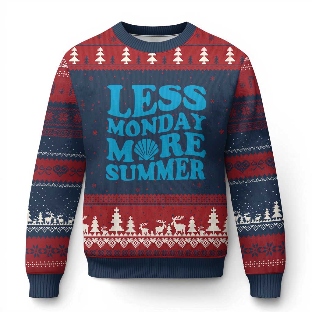 Less Monday More Summer Ugly Christmas Sweater Retro Beach Seashell Graphic