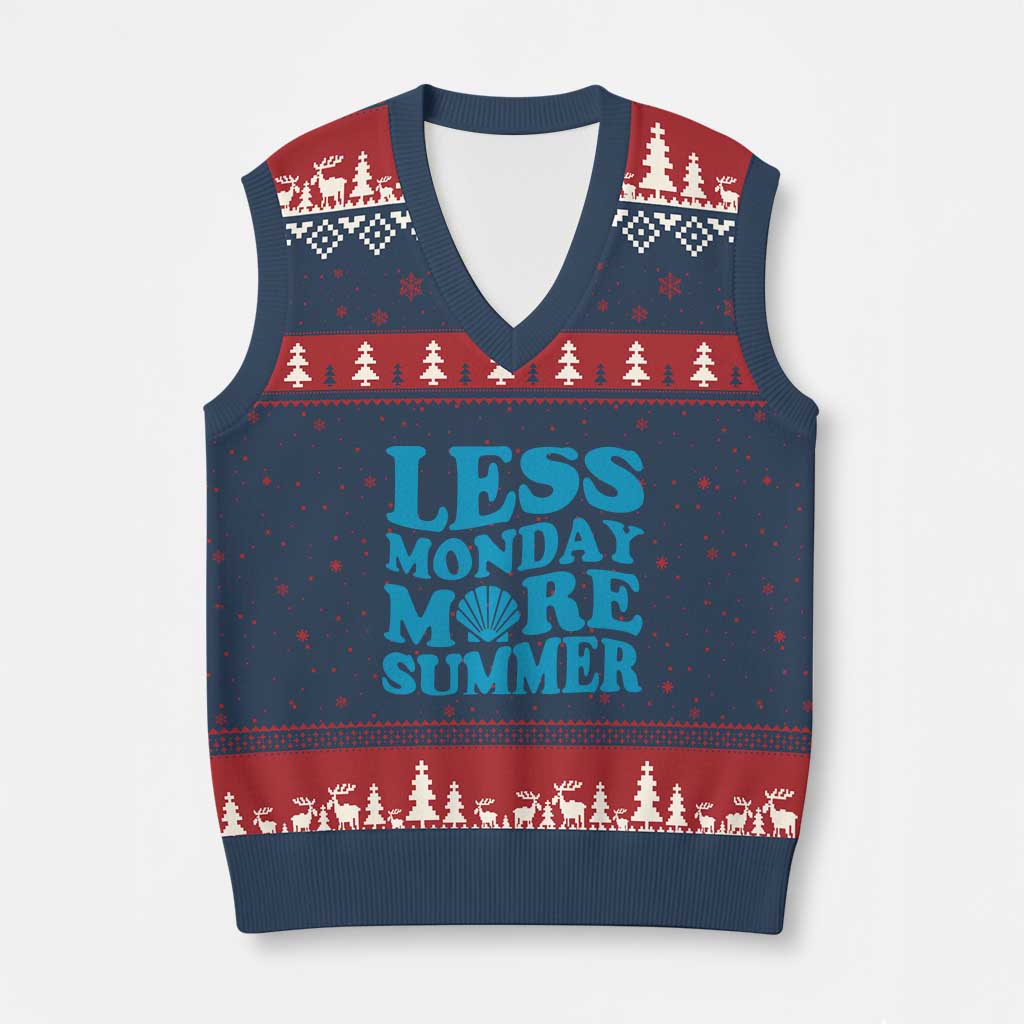 Less Monday More Summer V-Neck Knit Sweater Vest Retro Beach Seashell Graphic