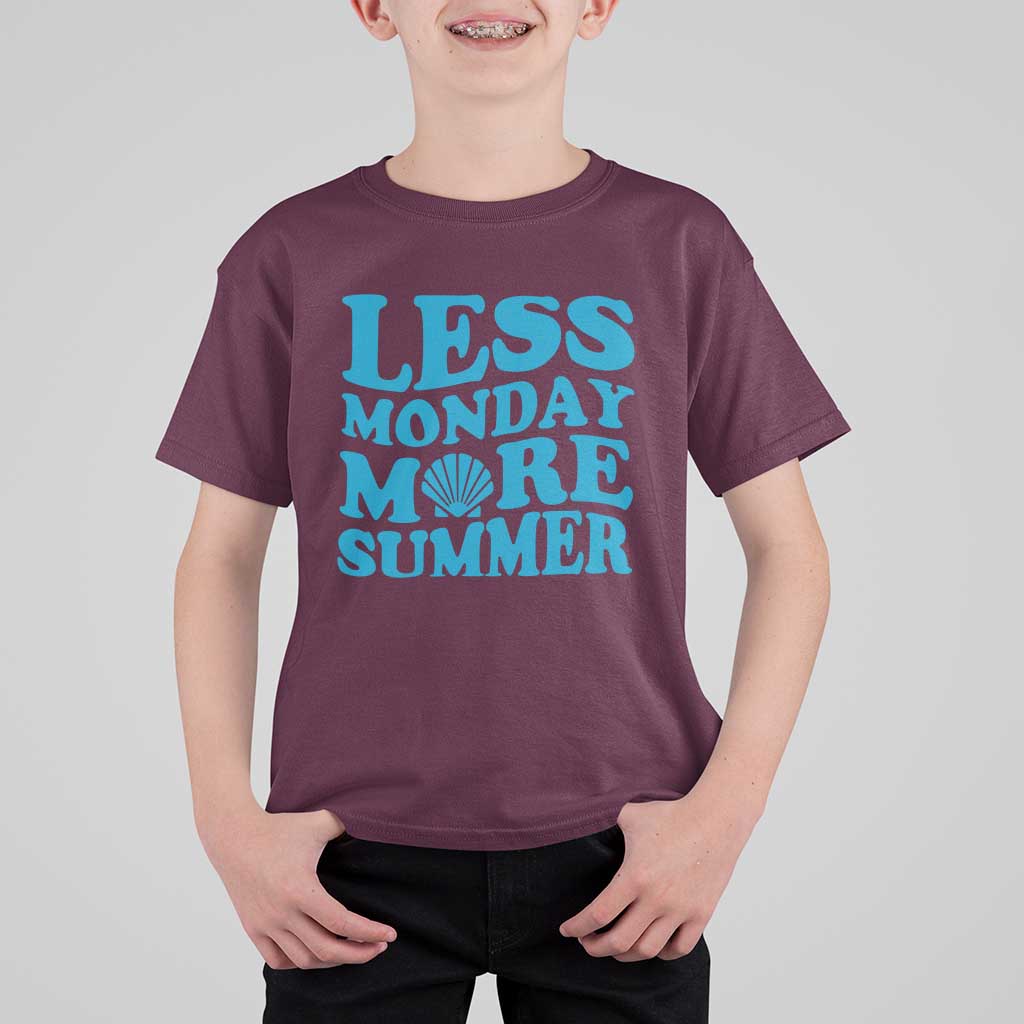 Less Monday More Summer T Shirt For Kid Retro Beach Seashell Graphic