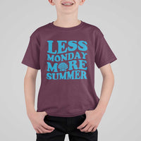 Less Monday More Summer T Shirt For Kid Retro Beach Seashell Graphic