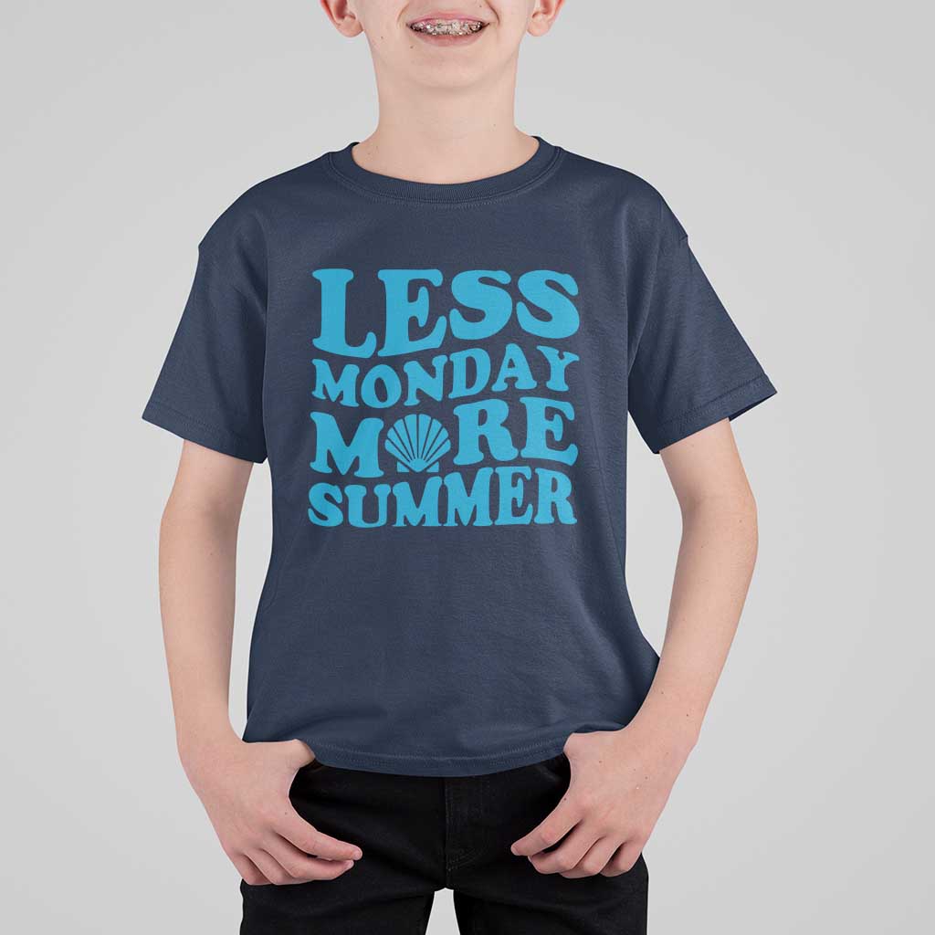 Less Monday More Summer T Shirt For Kid Retro Beach Seashell Graphic