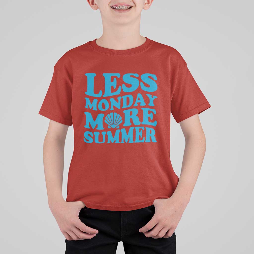 Less Monday More Summer T Shirt For Kid Retro Beach Seashell Graphic