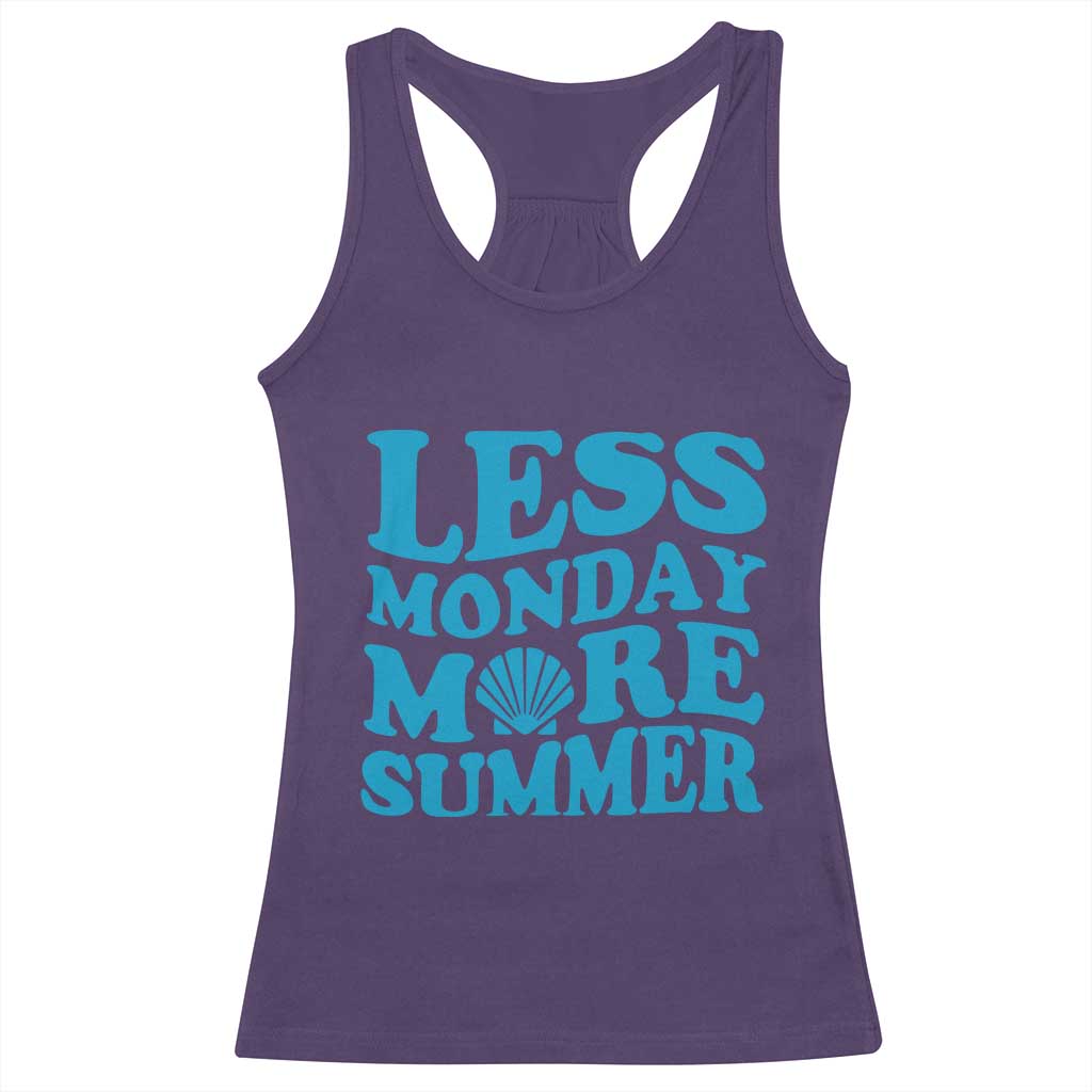 Less Monday More Summer Racerback Tank Top Retro Beach Seashell Graphic