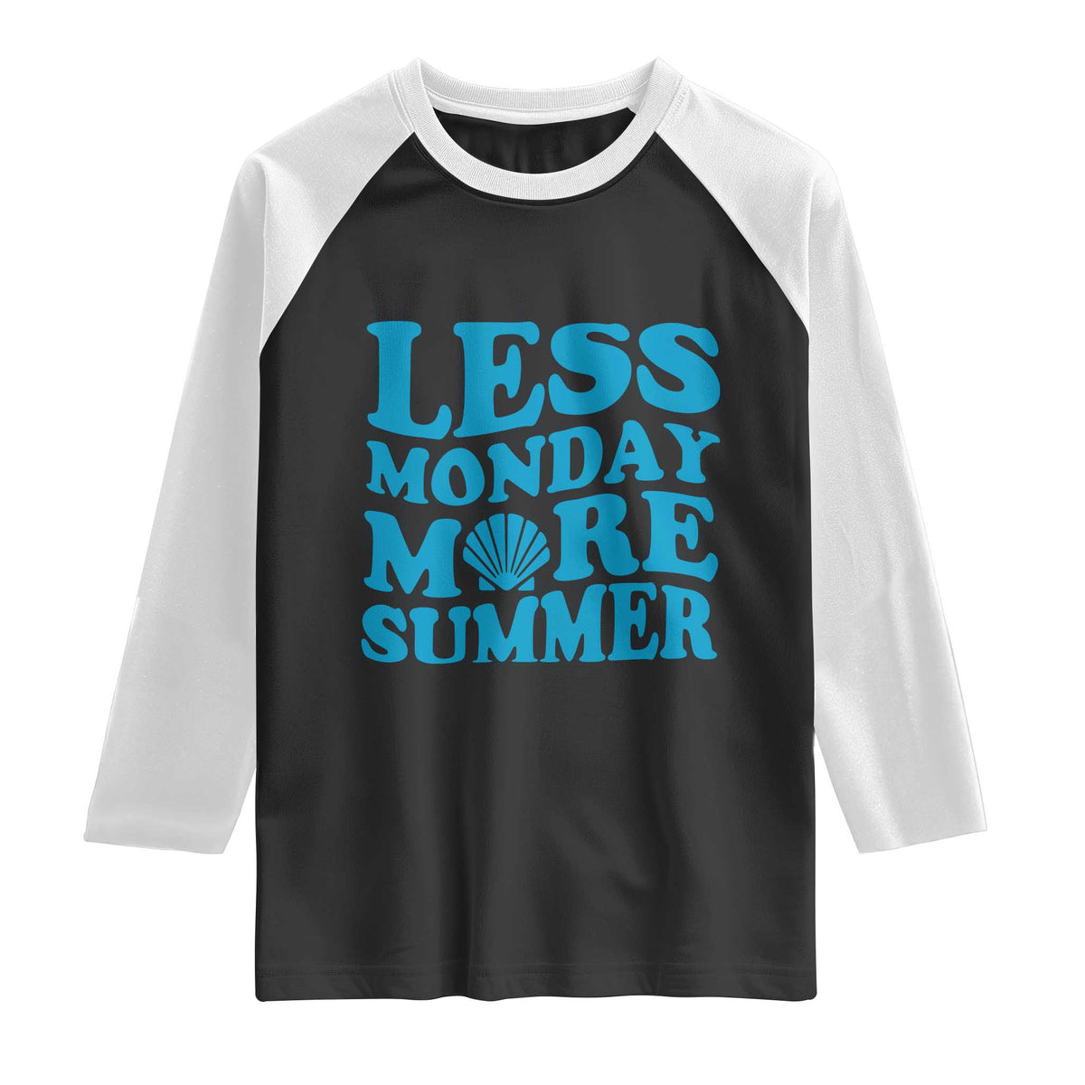 Less Monday More Summer Raglan Shirt Retro Beach Seashell Graphic