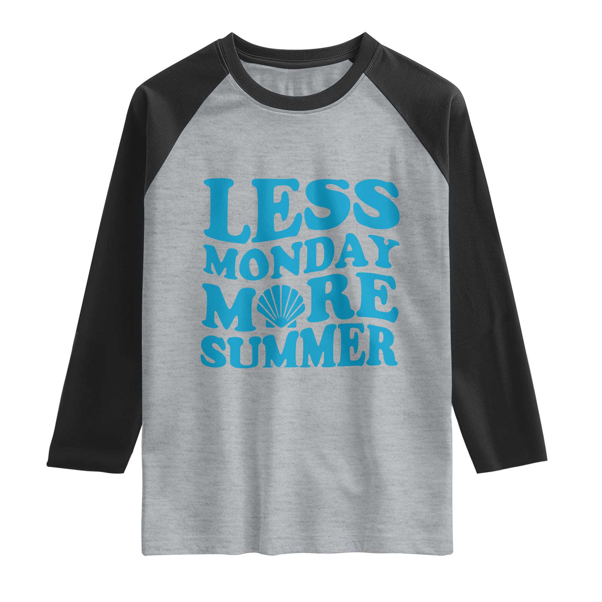 Less Monday More Summer Raglan Shirt Retro Beach Seashell Graphic
