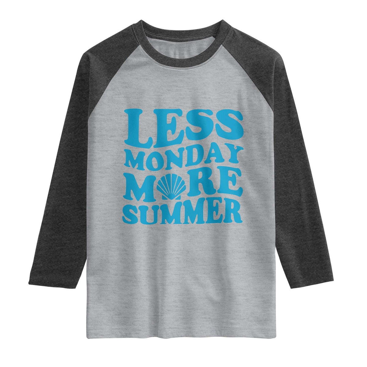 Less Monday More Summer Raglan Shirt Retro Beach Seashell Graphic