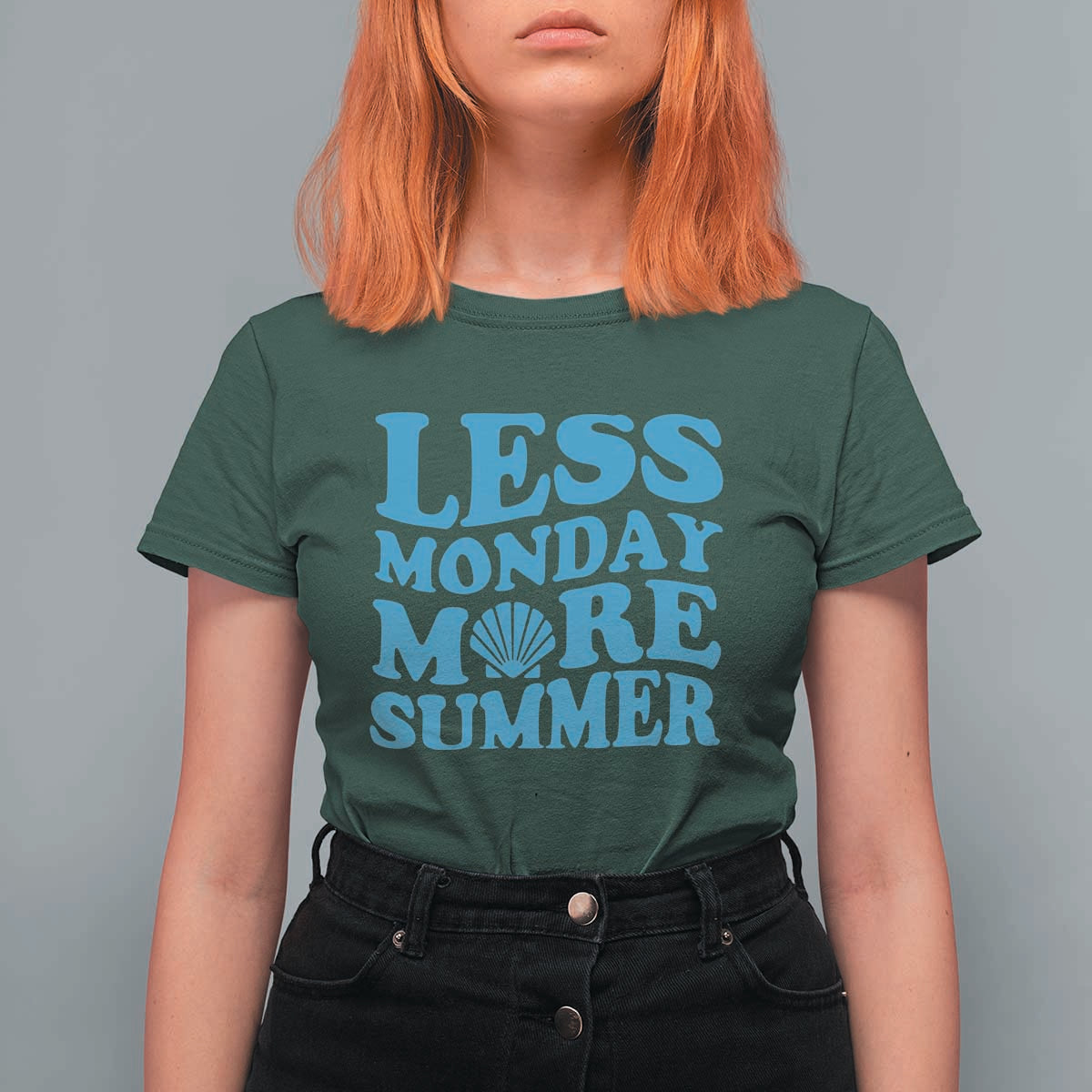 Less Monday More Summer T Shirt For Women Retro Beach Seashell Graphic