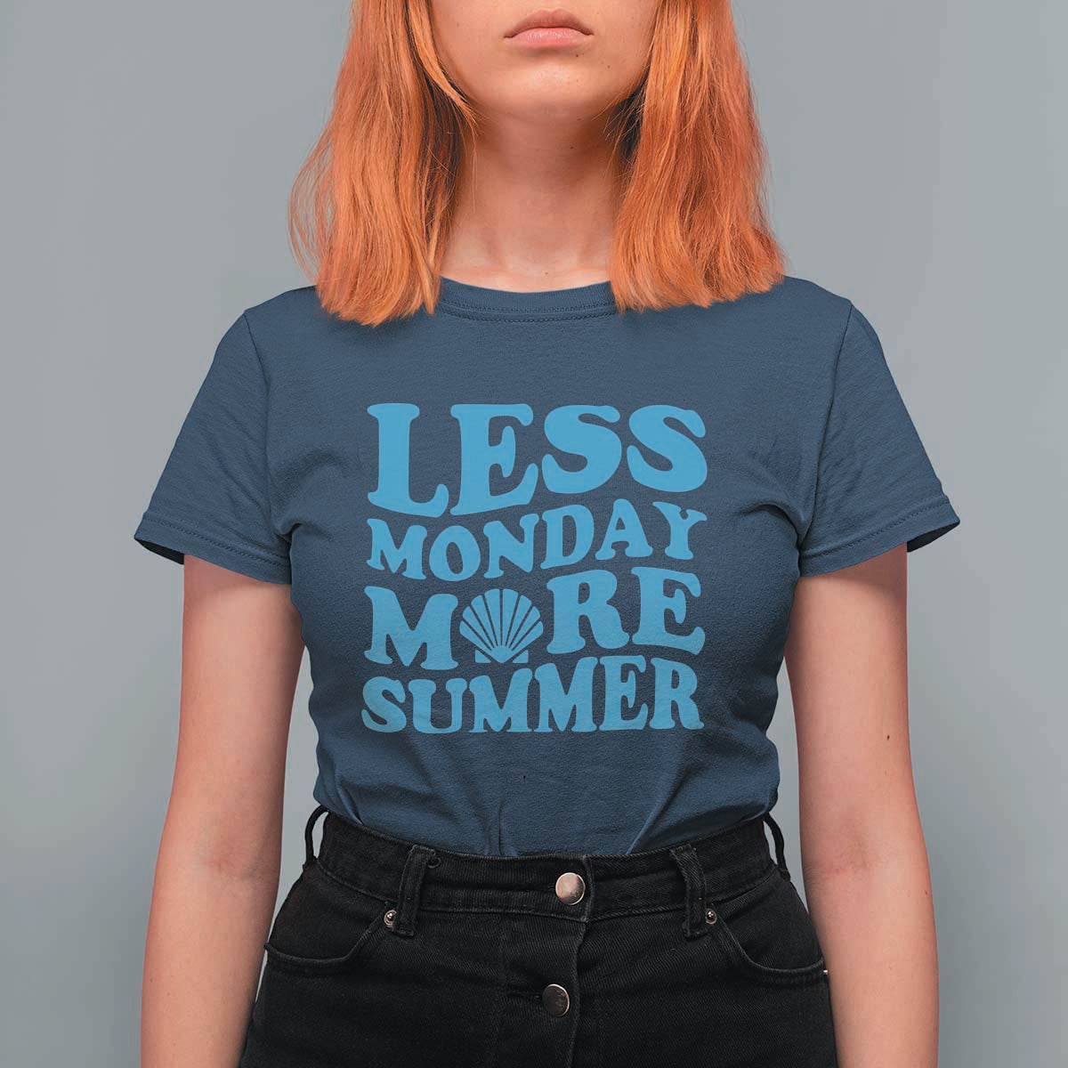 Less Monday More Summer T Shirt For Women Retro Beach Seashell Graphic