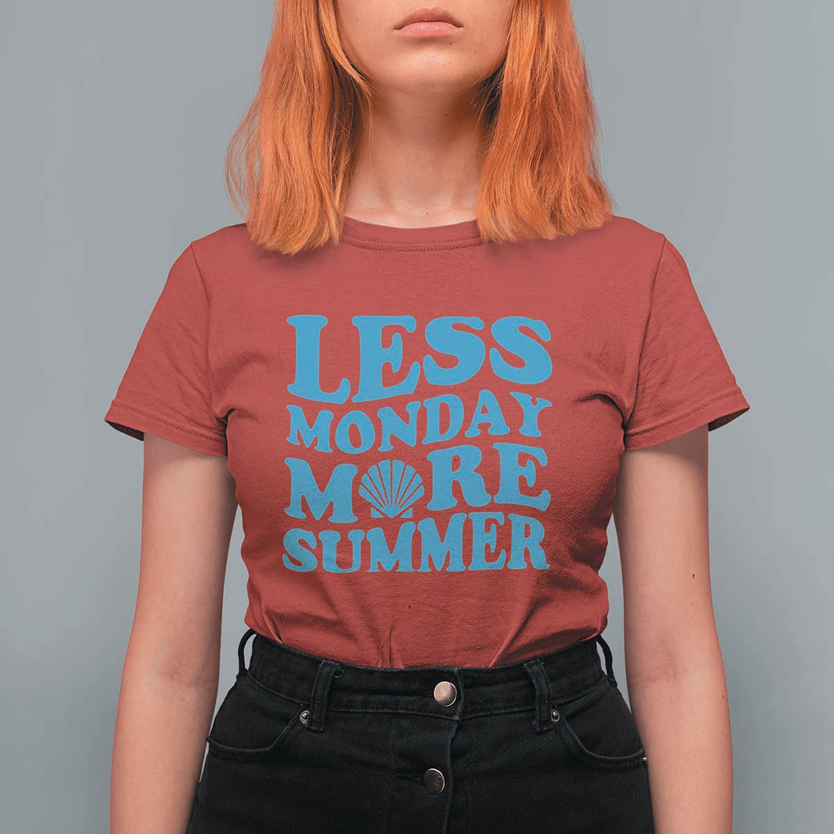 Less Monday More Summer T Shirt For Women Retro Beach Seashell Graphic