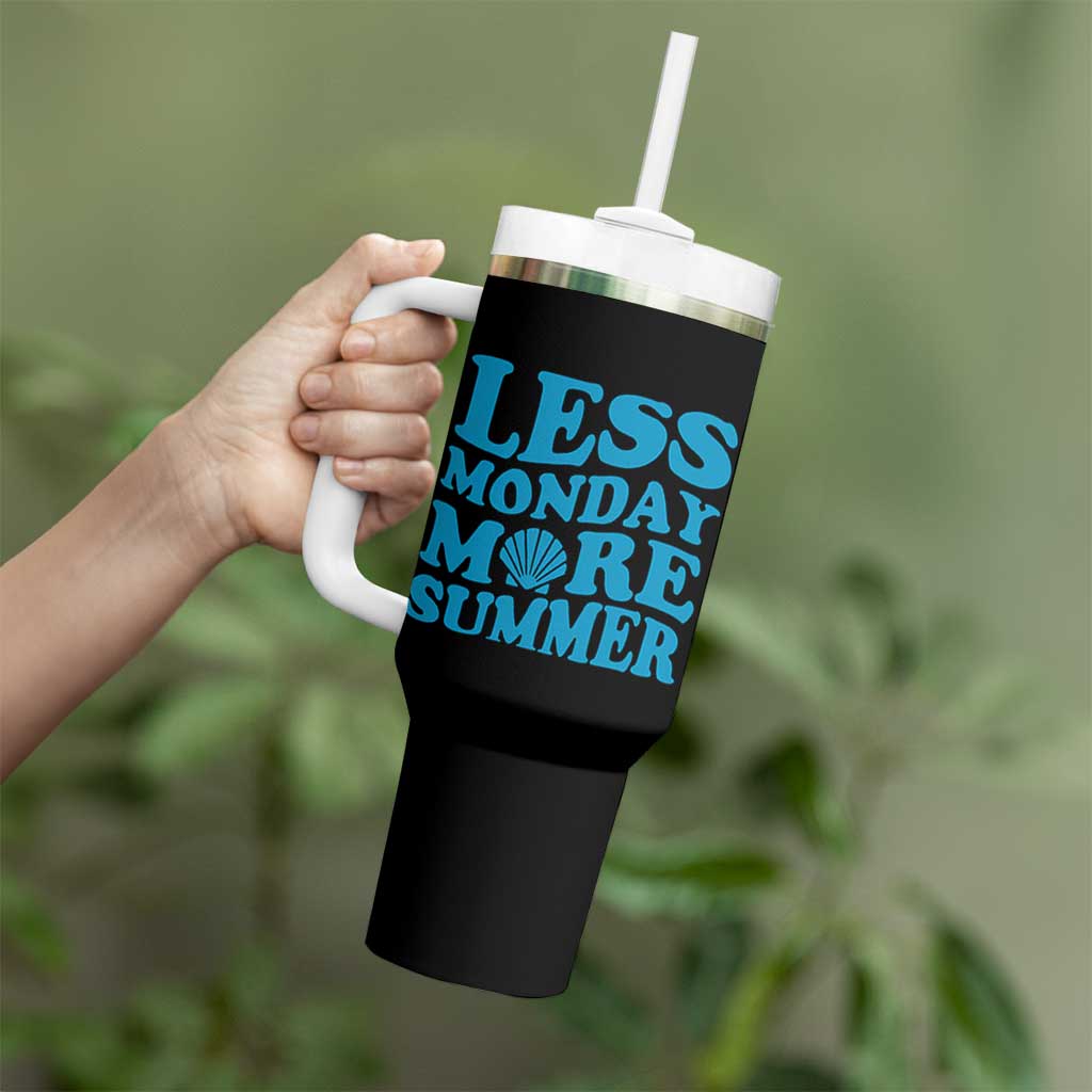 Less Monday More Summer Tumbler With Handle Retro Beach Seashell Graphic