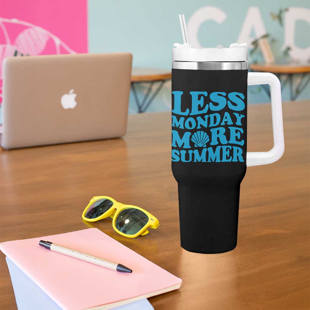Less Monday More Summer Tumbler With Handle Retro Beach Seashell Graphic