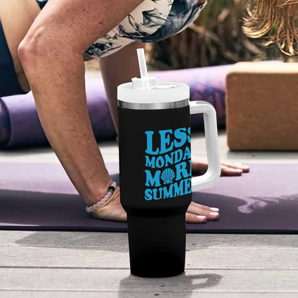 Less Monday More Summer Tumbler With Handle Retro Beach Seashell Graphic