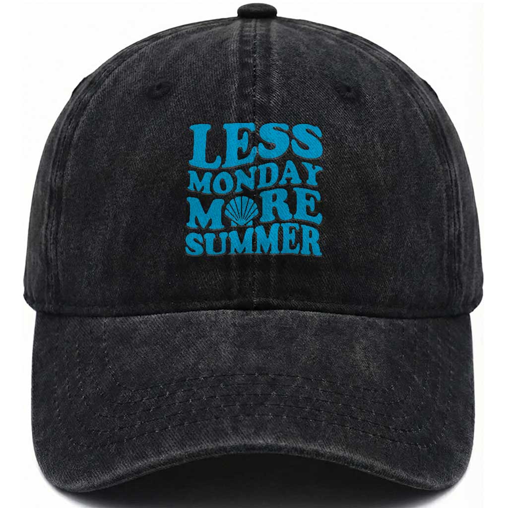 Less Monday More Summer Washed Cotton Baseball Cap Retro Beach Seashell Graphic