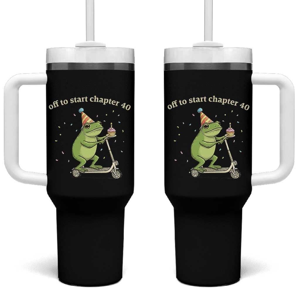 Off To Start Chapter 40 Tumbler With Handle Funny Frog Scooter 40th Birthday Gift
