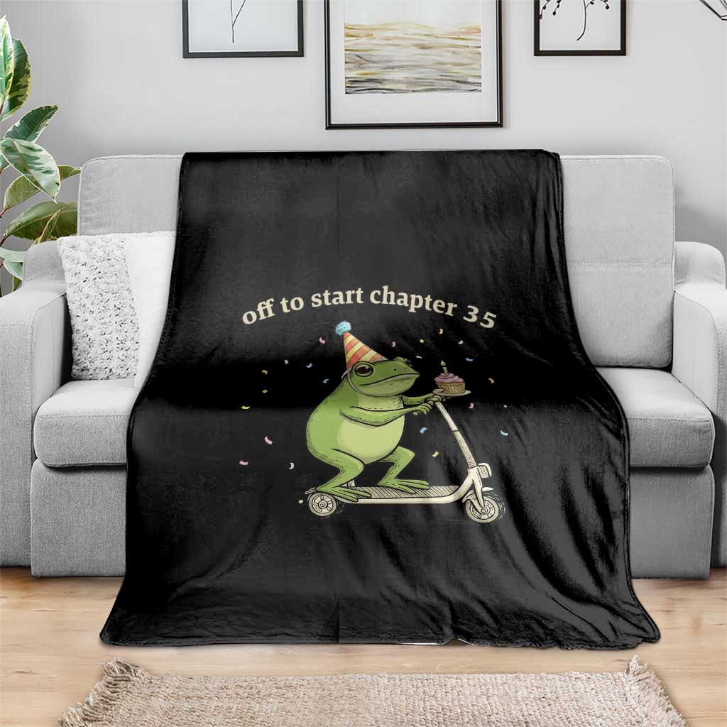 Off To Start Chapter 35 Throw Blanket Funny Frog Scooter 35th Birthday Gift